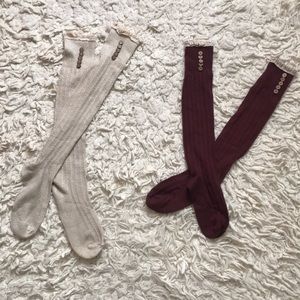 Maroon and cream knee high socks